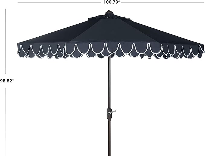 SAFAVIEH 9ft Outdoor Patio Umbrella, Round, Valance, Navy & White Trim, Auto Crank Tilt, UV Resistant for Deck, Backyard, Poolside (PAT8006A) - Image 3