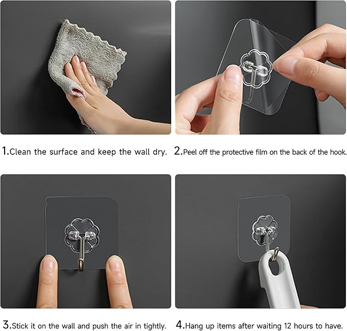 50 Pack Sticky Hooks for Hanging Heavy Duty, Wall Hook Adhesive, Transparent - Image 3