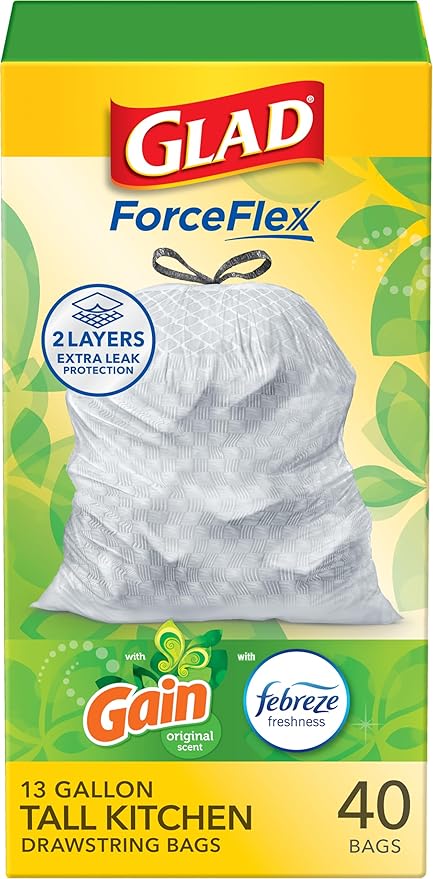 Glad ForceFlex Tall Kitchen Trash Bags, 13 Gallon, Gain Original by GladTrashFoodStorage