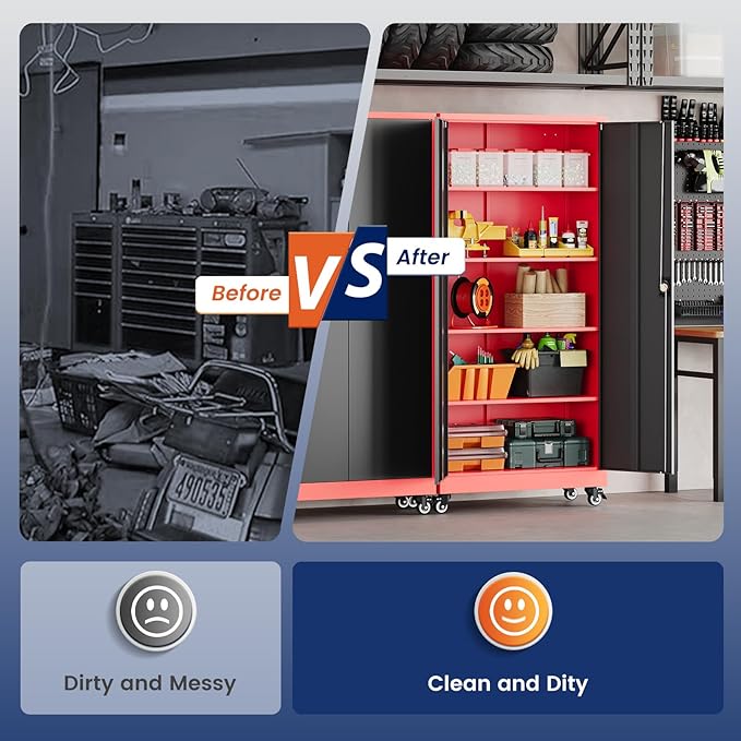 Yizosh Metal Garage Storage Cabinet with Locking Doors and Adjustable Shelves,- 75" Rolling Steel Tool Cabinet for Home Office,Garage,Warehouse - Image 7