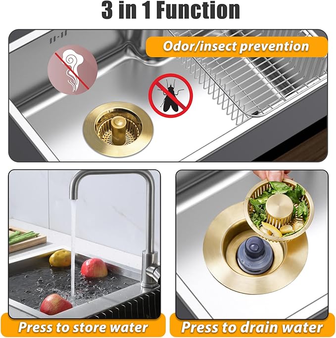 Kitchen Sink Drain Strainer, 3 in 1 Pop Up Kitchen Sink Stopper, - Image 3