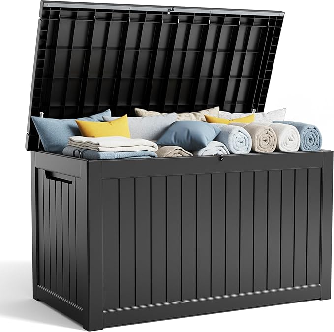 Deck Box - 280 Gallon Large Outdoor Storage box,Waterproof Patio Furniture and Storage Deck - Lockable and UV Resistant, Perfect for Pool and Outdoor Use, Weatherproof Resin, Lockable (Black) by MAIUSCOLI