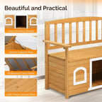 VINGLI Outdoor Storage Bench with Built-in Dog House, 2-in-1 Outdoor Waterproof Patio Bench with Pet Kennel for Patio Backyard Porch (Natural) - Image 5