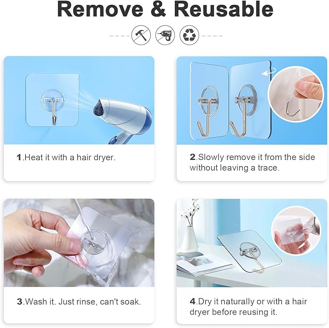 Adhesive Hooks Removable Wall Hook 13 LB Ceiling Hooks Transparent Seamless - Image 8
