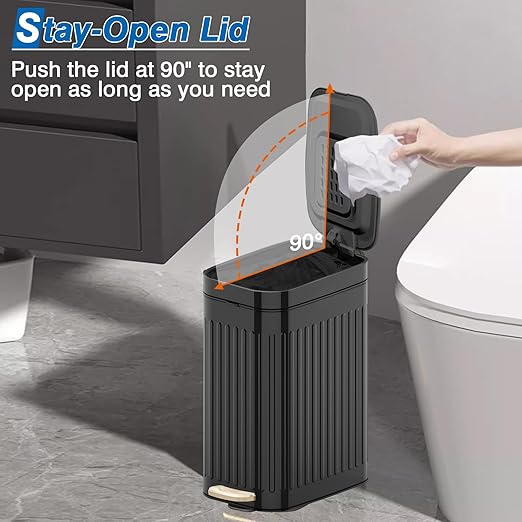 Small Bathroom Trash Can with Air Freshener Soft Close Lid, 6 Liter/ 1.6 Gallon - Image 4