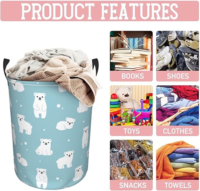Cute Polar Bears Laundry Hamper Bag - Image 8