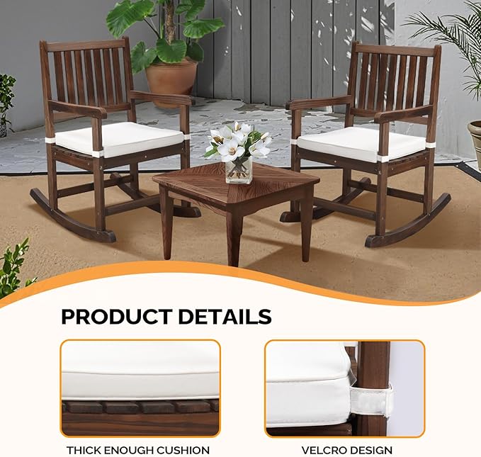 VINGLI Outdoor Rocking Chair, Weatherproof Rocker with Cushion, Wooden Rocking Bench Support 450 LBS for Patio, Yard, Garden, Outdoor or Indoors, Rustic - Image 6