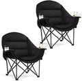 Oversized Camping Chair for Adults - Heavy Duty Outdoor Padded Large Lawn Camp Chair with Cup Holder Cooler Pockets for Sports Beach Fishing Garden Portable Supports 500lbs, AllBlack 2 Pack by PUVASIA