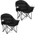 Oversized Camping Chair for Adults - Heavy Duty Outdoor Padded Large Lawn Camp Chair with Cup Holder Cooler Pockets for Sports Beach Fishing Garden Portable Supports 500lbs, AllBlack 2 Pack by PUVASIA