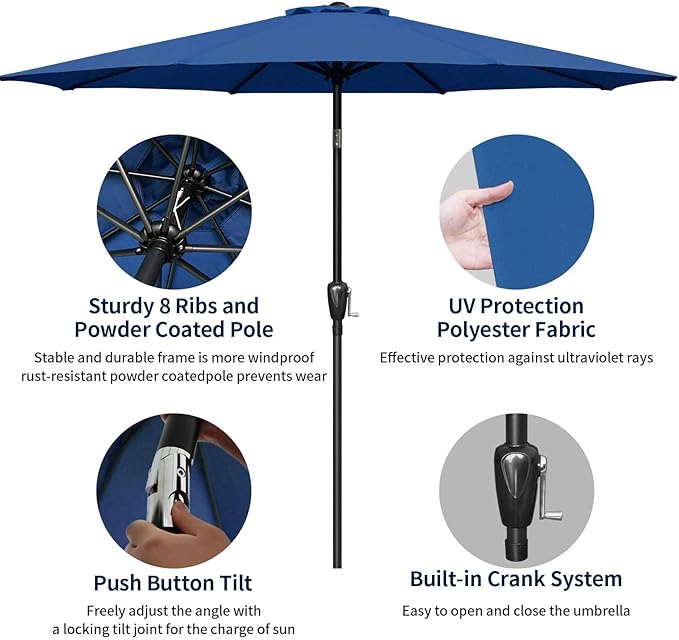 Simple Deluxe 9' Patio Umbrella Outdoor Table Market Yard Umbrella with Push Button Tilt/Crank - Image 2