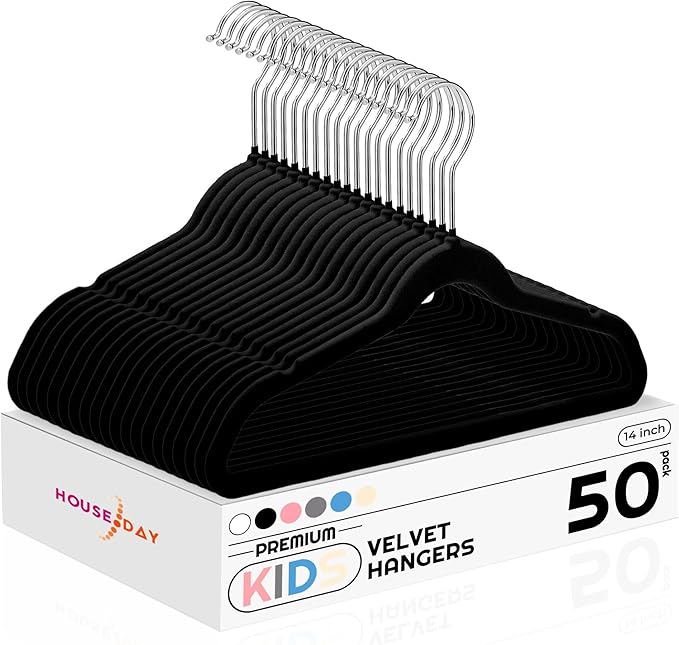 HOUSE DAY 14 Inch Kids Velvet Hangers 50 Pack, Durable Big Kid Hangers by HOUSEDAY