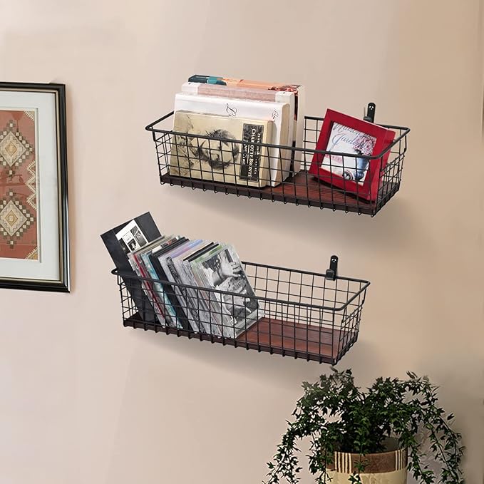 4 Set Portable Metal Farmhouse Wall Decor Storage Organizer Basket Bin - Image 6