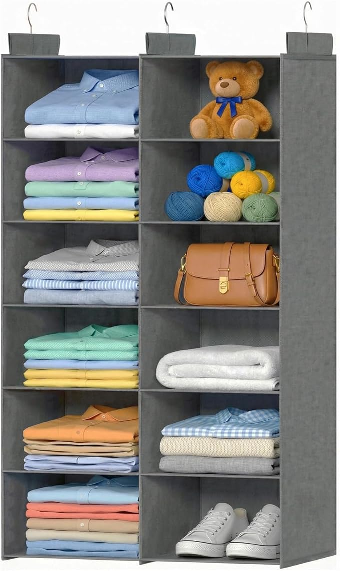 Space-Saving Hanging Closet Storage Organizer – Dual-Row Foldable Shelves by ALLTIDYUP