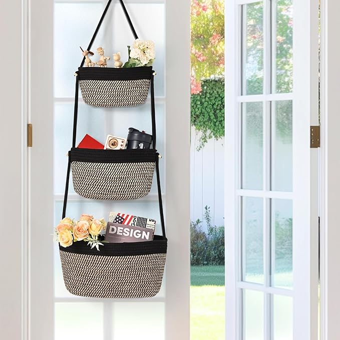 Hanging Storage Baskets, Over the Door Basket, Cotton Wall Baskets Storage - Image 3