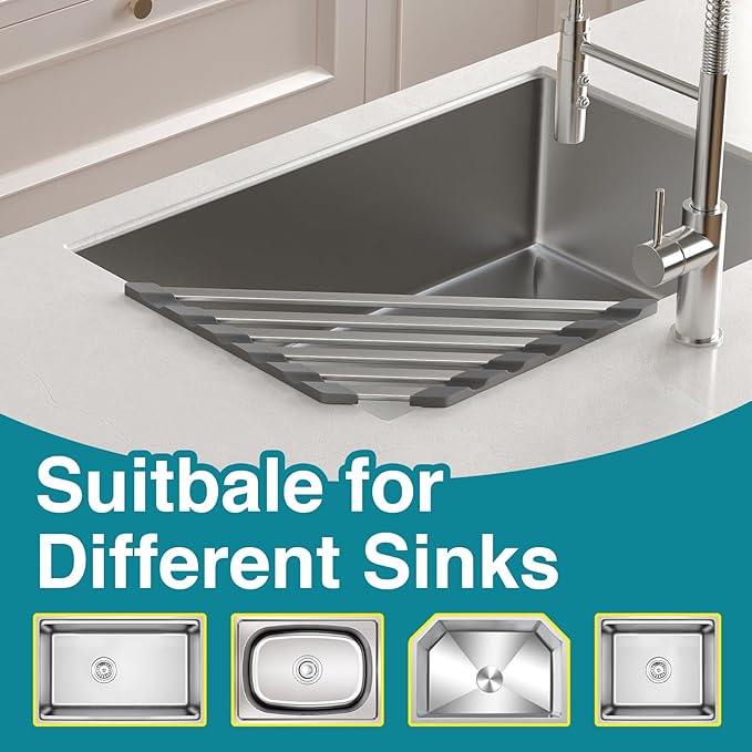 Corner Sink Drying Rack, Heat Resistant Roll Up Mat - Image 5