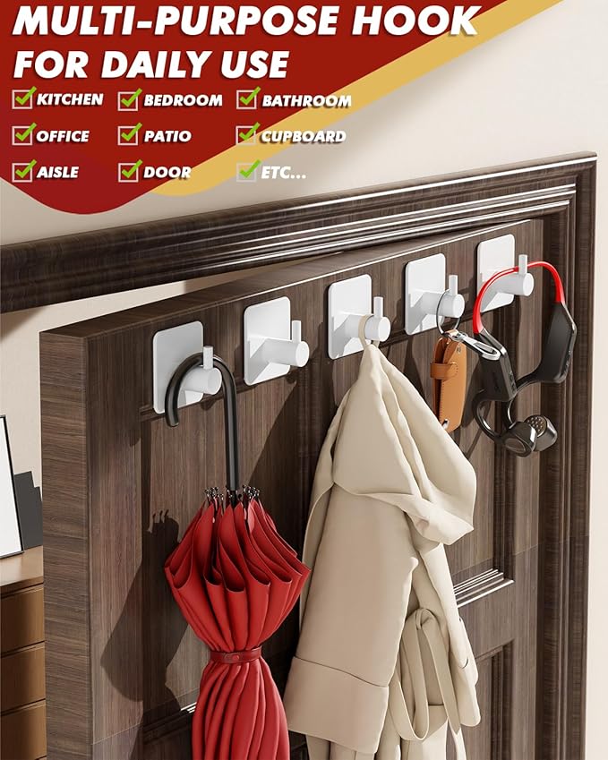 Auxmir Adhesive Hooks Heavy Duty 22lb Towel Hooks - Image 6
