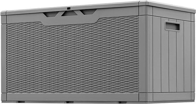 Greesum 100 Gallon Resin Patio Storage Box for Garden Tools, Outdoor Furniture Cushions, Pool Supplies, Gray by BuynowfromGreesum