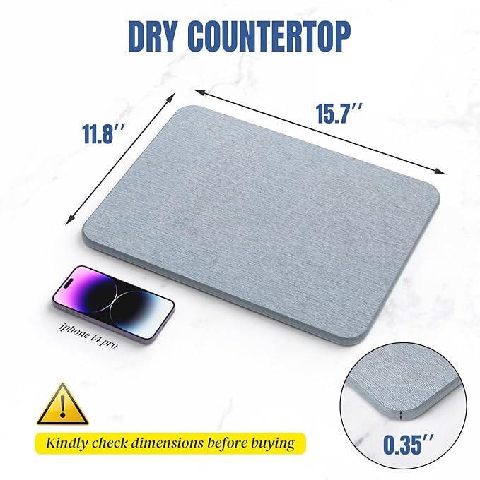 Quick Dry Stone Drying Mat for Kitchen Counter, Water-Absorbent Diatomaceous - Image 4