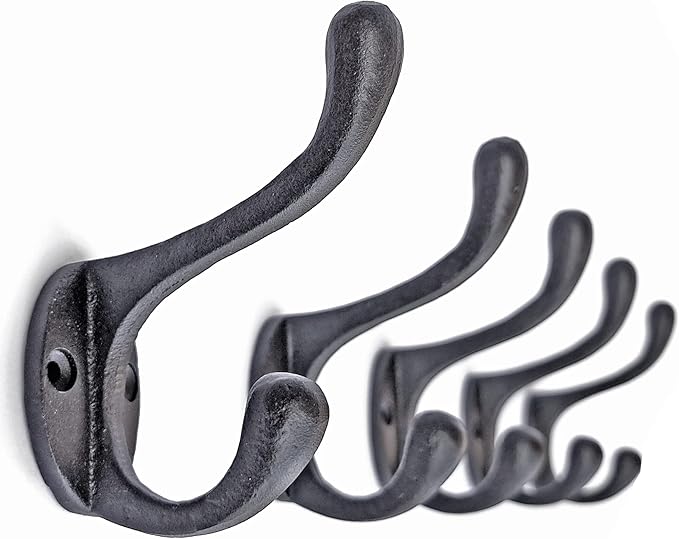 Ambipolar 5 Pack Decorative Cast Iron Heavy Duty Double Hooks, Wall Mounted - Image 4