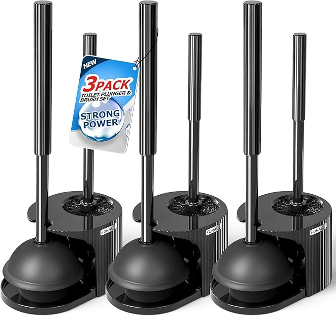 3Pack 2 in 1 Toilet Brush and Plunger Set, Extended Handle Plunger, Toilet Bowl by FORASTO