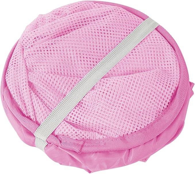 Portable Mesh Pop Up Laundry Hamper Pink Vertical Collapsible Laundry Basket - Image 5