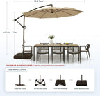 wikiwiki 10ft Patio Umbrella with Base Included, Outdoor Offset Cantilever Umbrella with Sandbag Base for Backyard, Garden and Pool, Easy to Tilt and Crank, Tan - Image 6