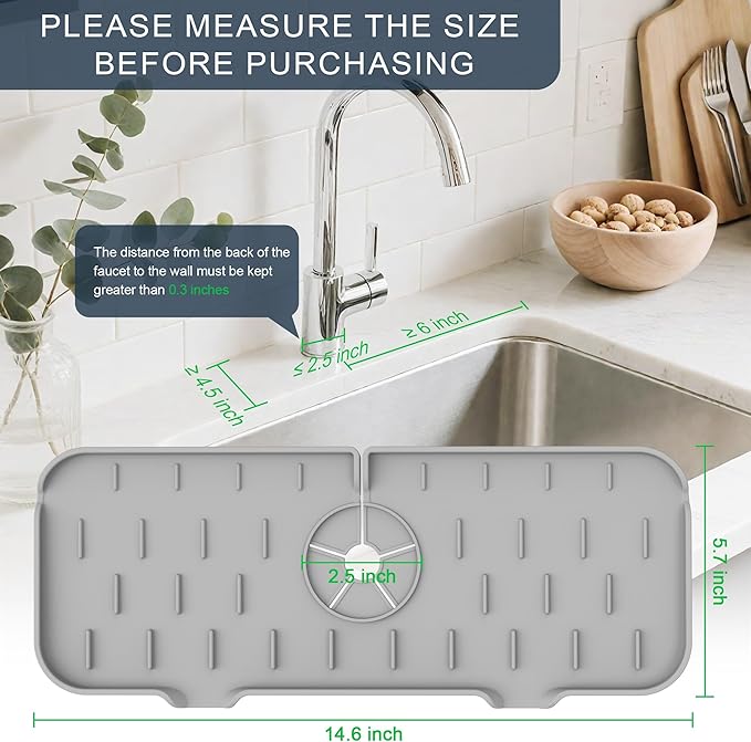 Kitchen Faucet Sink Splash Guard, Silicone Faucet Water Catcher Mat – Sink - Image 2