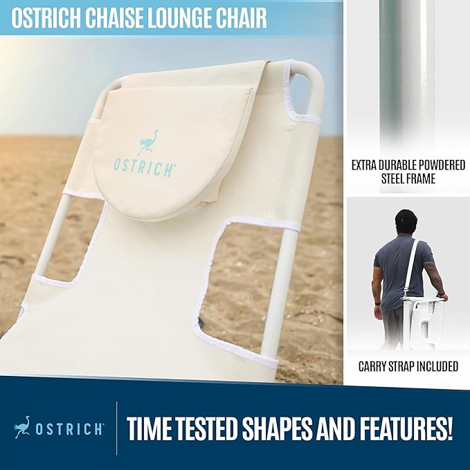 Ostrich 72 by 22 Inch Versatile Chaise Lounge Portable Reclining Lounger, Outdoor Patio, Beach, Lawn, Camping, or Pool Tanning Chair, White - Image 6