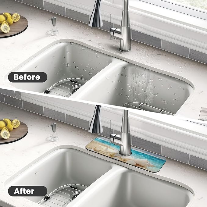 Beach Starfish Seashell Shell Summer Kitchen Sink Splash Guard Faucet Mat Super - Image 4