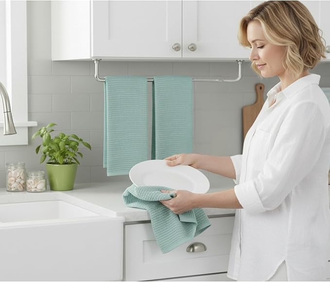 Seafoam Light Sage Aqua Mineral Green Kitchen Hand Dish Towels: Oversized 28" x - Image 5