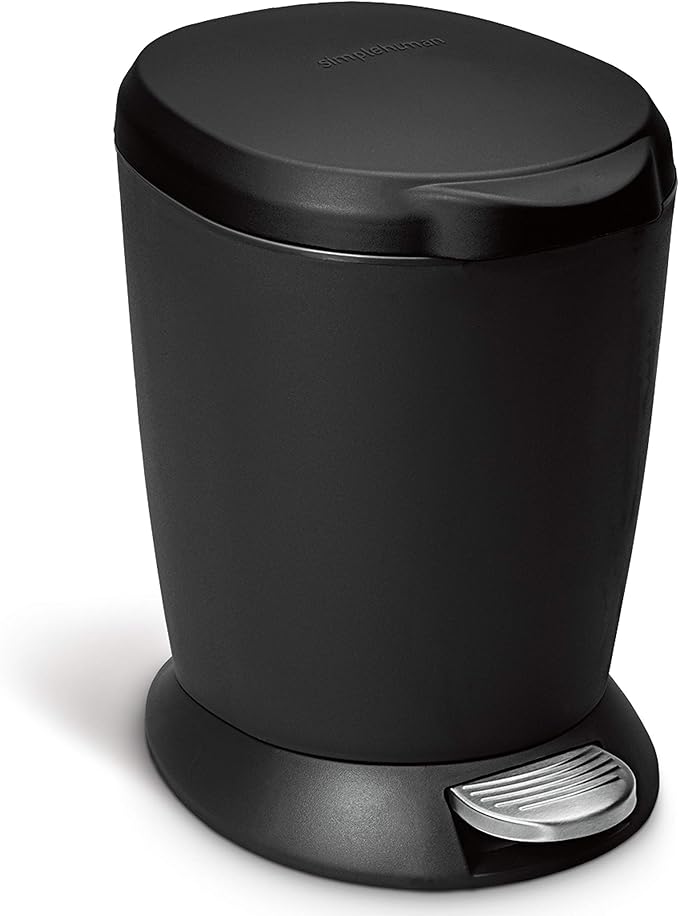 simplehuman 6 Liter / 1.6 Gallon Compact Plastic Round Bathroom Step Trash Can by Simplehuman