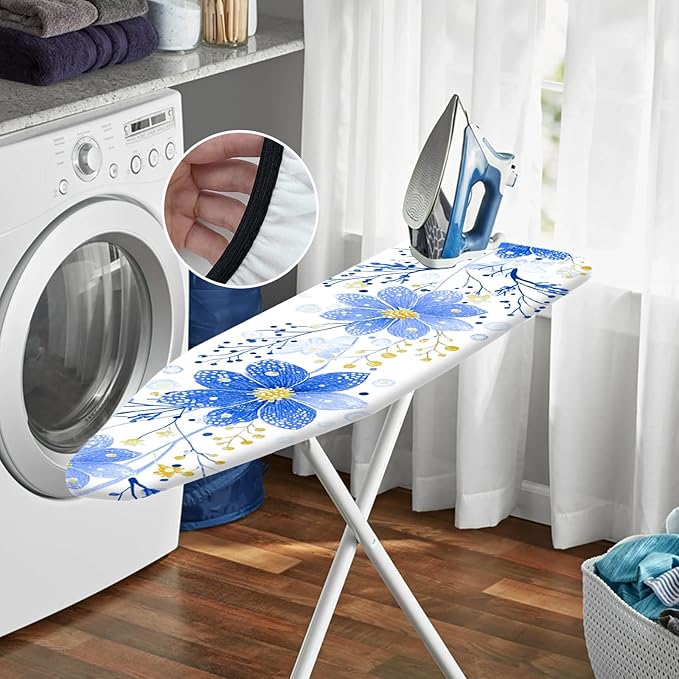 Nuxovilar Blue Flower & Yellow Bud Ironing Board Cover, 15 * 54inch, Fit Most - Image 6