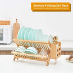 Bamboo Dish Drying Rack, 2 Tier Collapsible Dish Rack - Image 2
