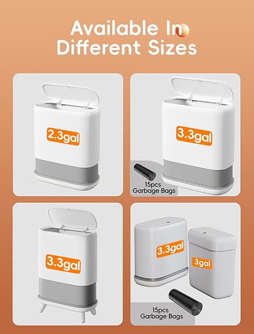 Bathroom Trash Can with Lid, Slim 3.3 Gallon Vacuum adsorption Garbage Bin - Image 8