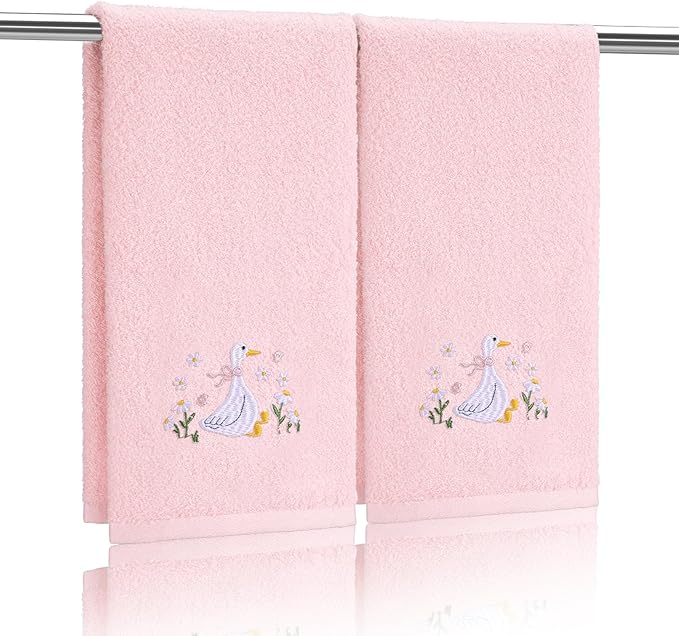 2 Pcs Silly Goose Hand Towels Blush Pink Bathroom Decor 14x29 Inch Embroidered by SmoothNovelty
