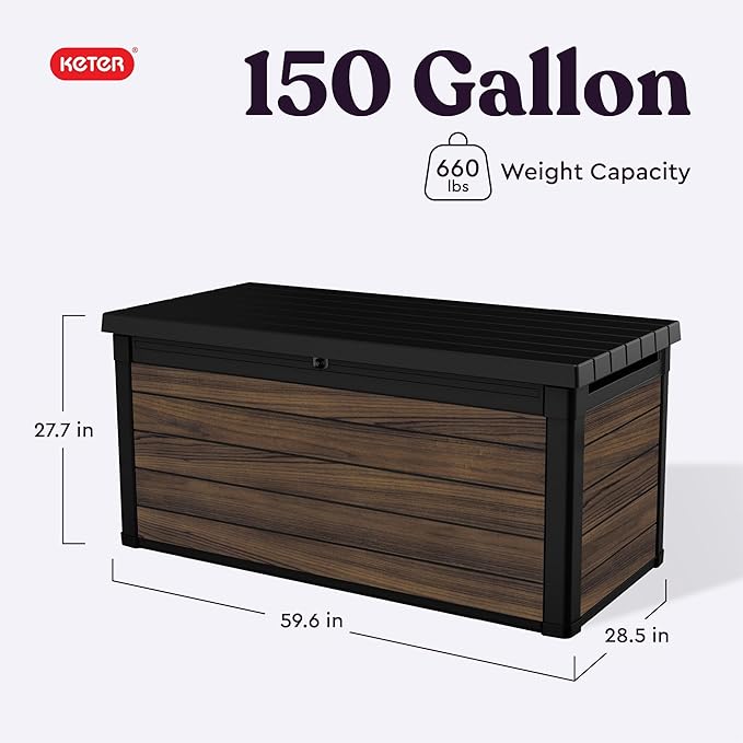Keter Signature Collection 150 Gallon Resin Deck Box Organization and Storage for Patio Outdoor Cushions, Throw Pillows, Garden Tools and Pool Supplies, Rosewood - Image 3