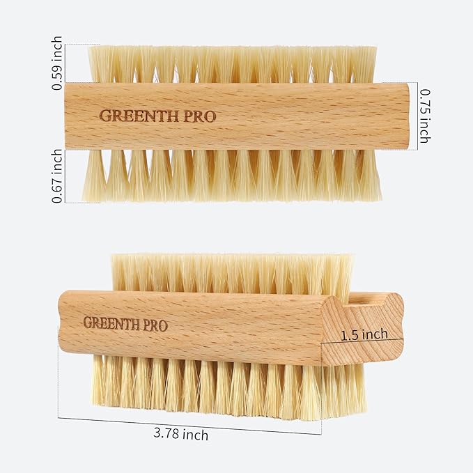 2 Pack Firm Boar Bristle Nail Brush, Hard Beech Wood Handle, Two Sided - Image 2