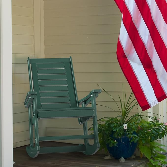 GREENVINES Outdoor Rocking Chairs | Set of 2 | Porch Rocker | HDPE Plastic | Forest | Oversized Rockers | High Back | Big & Tall | Ladder Back | for Patio Outside Backyard Balcony Garden - Image 6