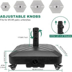 Patio Umbrella Base Heavy Duty with Wheels Square Market Stand for Outdoor 4 Locks 2 Knobs 125lb Capacity, Black - Image 2
