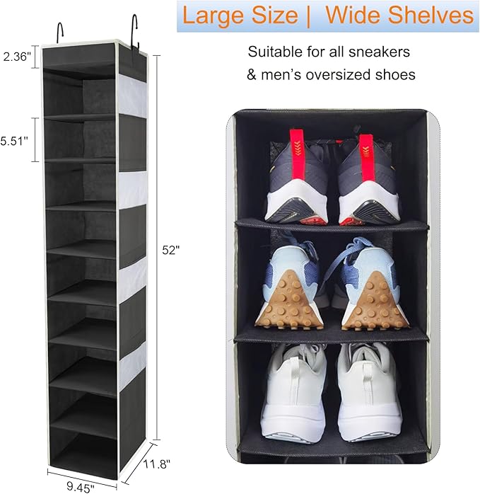 Large-Sized Hanging Shoe Organizer 10-Shelf, Sturdy Hanging Closet Organizer - Image 3