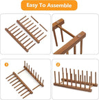 HBlife 4pcs Acacia Wooden Dish Dying Rack Pot Lid Plate Organizer Holder - Image 3