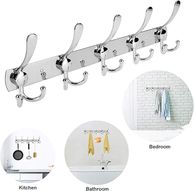 Wall Mount Coat Hook, 2 Pack 15 Hooks Stainless Steel Coat Hangers Rack Robe - Image 8
