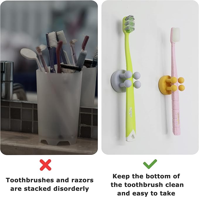 XoYoZo 4 pcs Silicone Toothbrush Holder Multi-Function Hook Waterproof self - Image 4