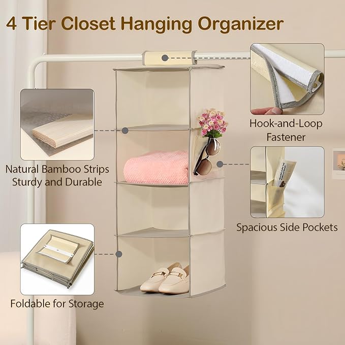 Hanging Closet Organizer 4 Tier Hanging Storage - Image 4