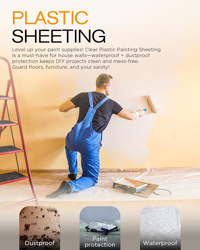 Plastic Drop Cloths for Painting, 9x12 Ft Extra Large Painting Supplies - Image 6
