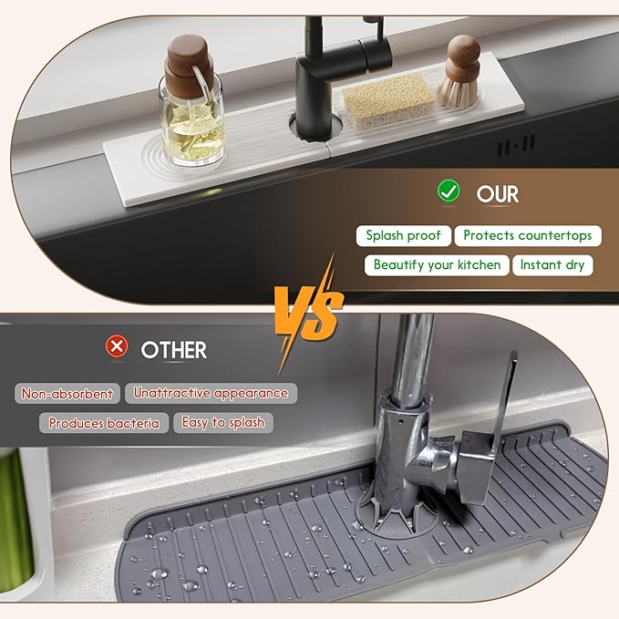 Faucet Mat for Kitchen Sink, Diatomite Quick Drying Tray, 20 Inch Kitchen Sink - Image 6