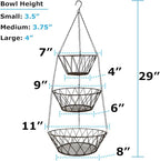 Heavy Duty - 3 Tier Hanging Kitchen Bronze Fruit Basket - Image 2