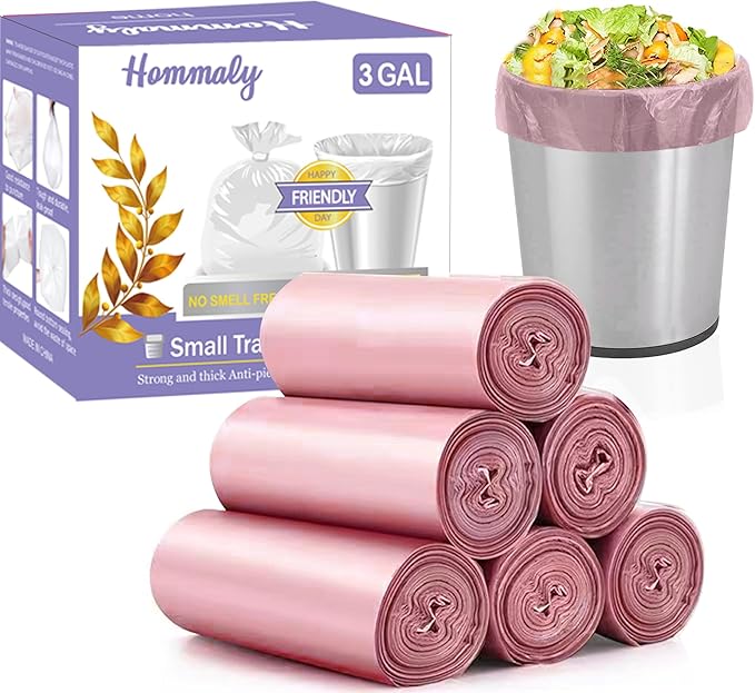3 Gallon 180pcs Small Pink Trash Bags Plastic Strong Pink Garbage Bags by HOMMALY