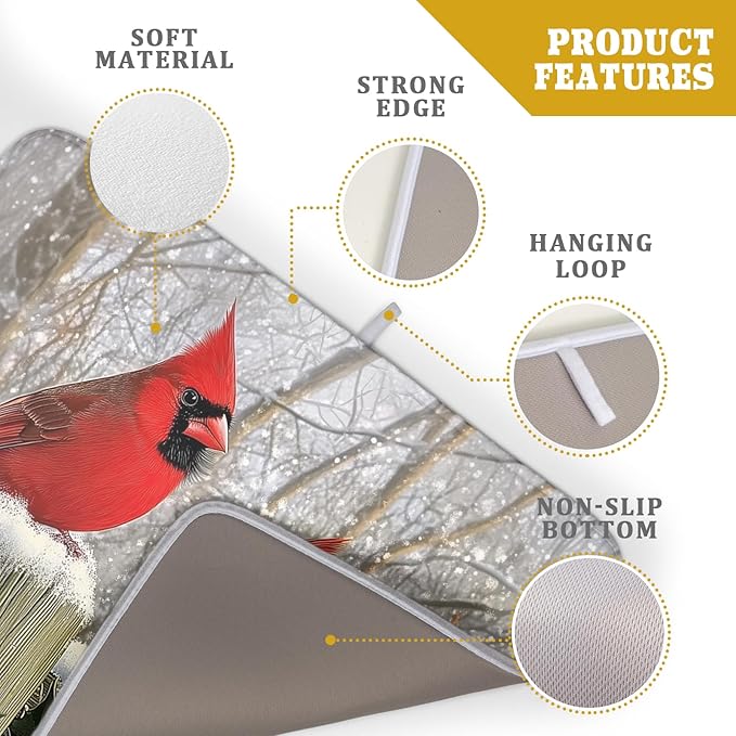 Winter Birds Dish Drying Mat Red Berry Dish Drainer Rack Mat Microfiber - Image 4