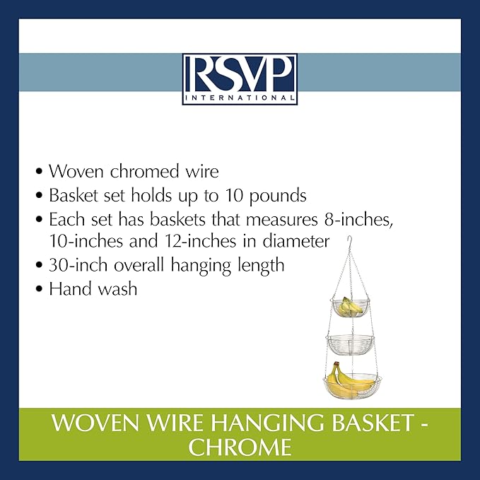 RSVP International Hanging Storage Collection 3-Tier Baskets, Chrome Woven Wire - Image 6